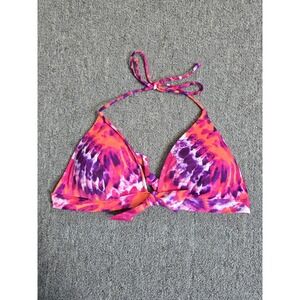 Victorias Secret Halter Bikini Swim Top Size L PADDED Tie Dye Pink Purple